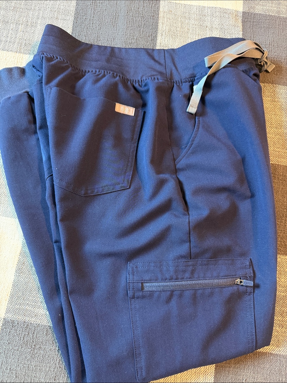 FIGS Navy Drawstring Jogger Scrub Pants with Zip Pocket